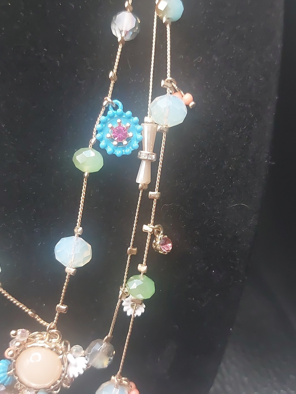 Betsey Johnson Gold Toned Bead And Heart Illusion Three Strand Dainty Necklace - Picture 5 of 14